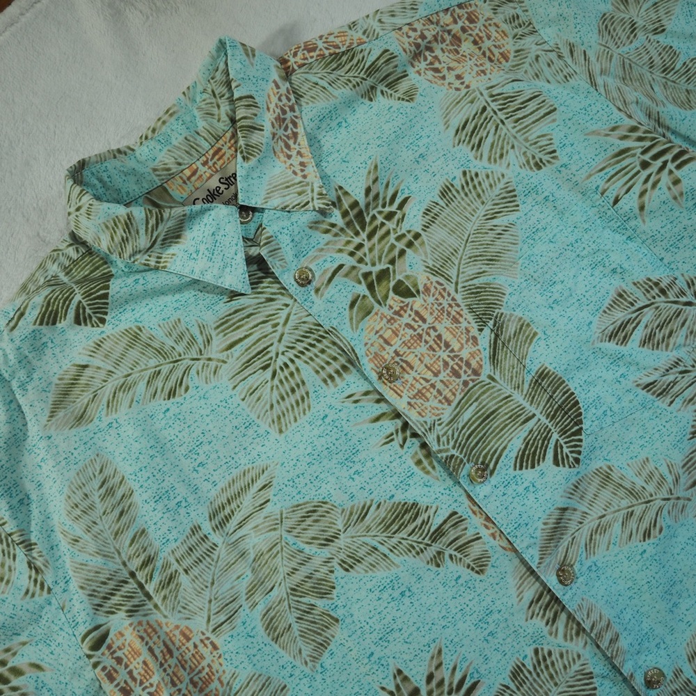 Cooke Street Honolulu Casual Pineapple Print Button-Down Shirt Aqua 100% Cotton